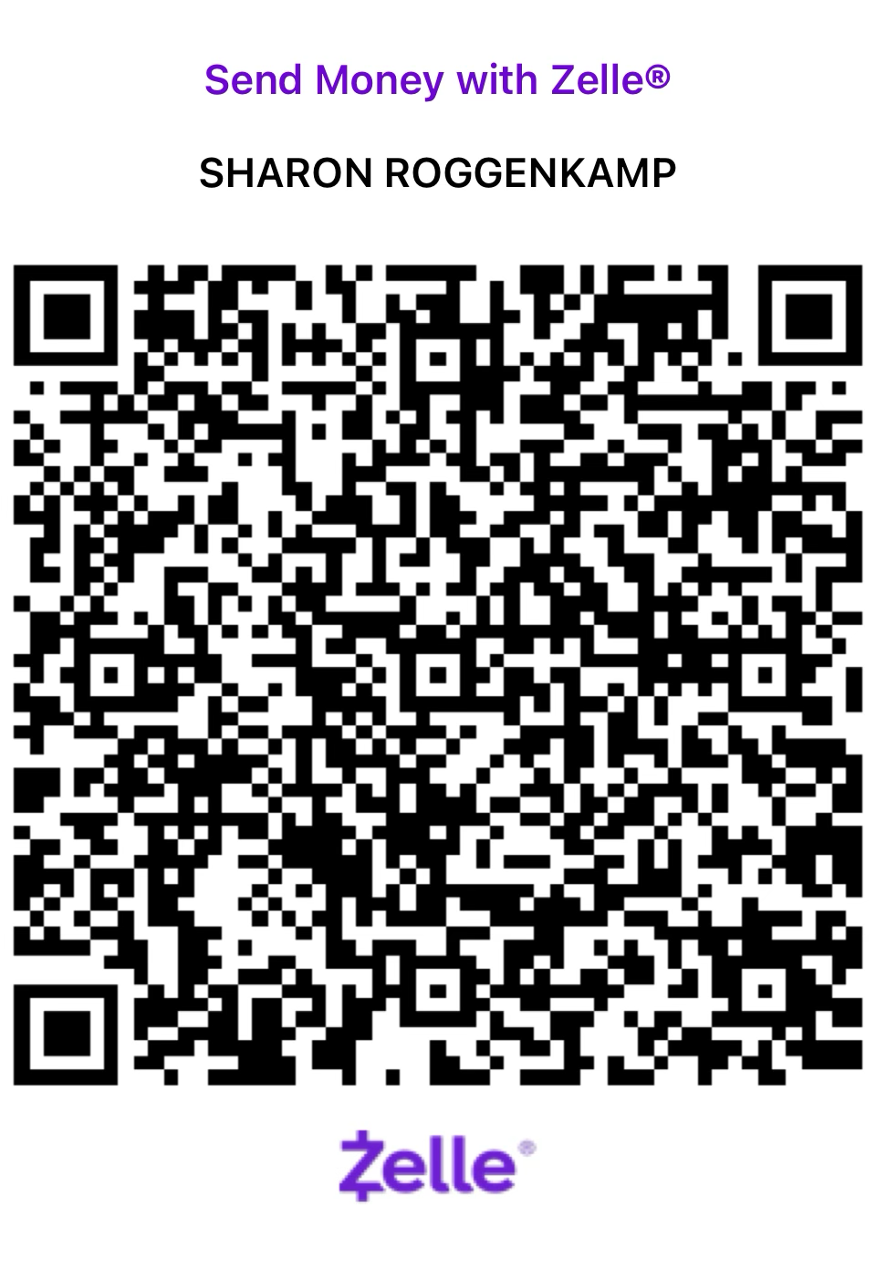 Zelle QR code for Sharon Roggenkamp